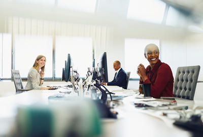 team at group desk